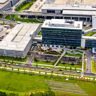 Aerial of SkyCenter office buidling