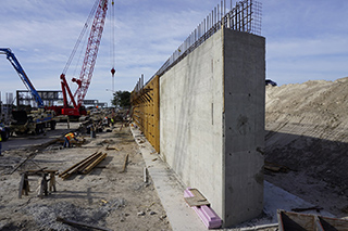 Abutment wall construction at Taxiway J