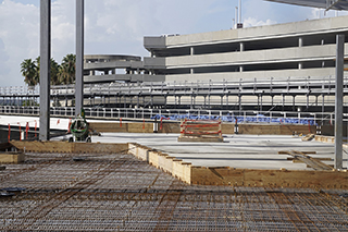 Upclose picture of concrete pour at outdoor terrace