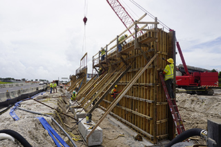 Building the Taxiway J Pier wall