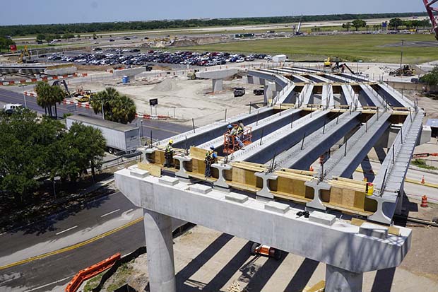 SkyConnect guideway takes a turn
