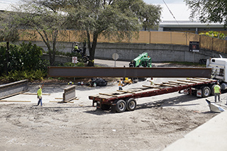 Delivery of big steel beams for Main Terminal expansion project