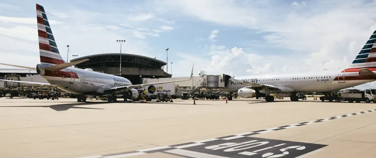 two commercial jets at Tampa International Airport airside