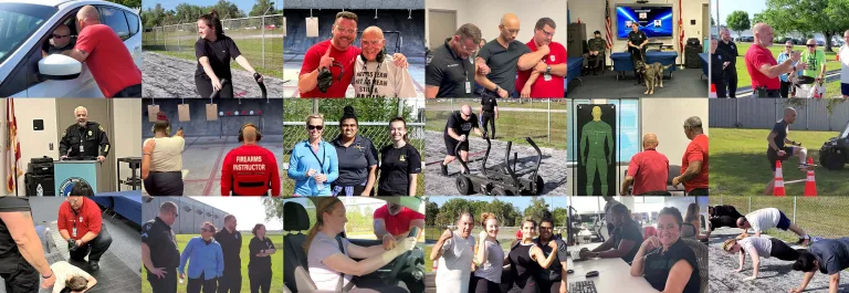 photo collage of various police activities and community service