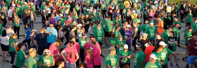 Aerial view of runners waiting to start race