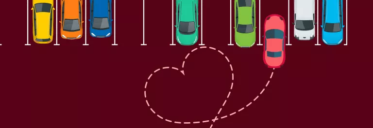 parking lot with motion line shaped like a heart of car pulling into parking space