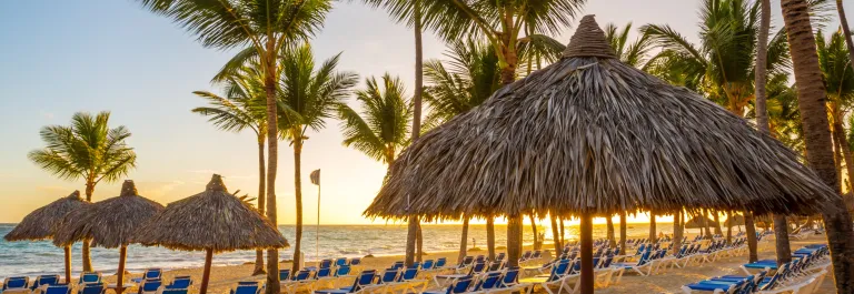Beach in Punta Cana with beach chairs and umbrellas