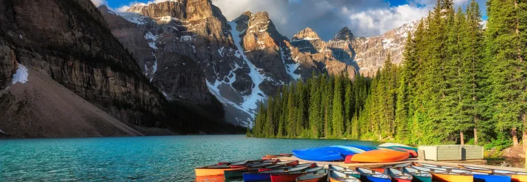 kayaks on Moraine lake - Banff National Park, Canada