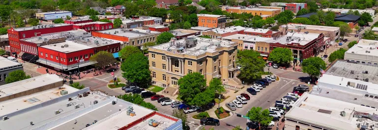 Aerial view of McKinney Texas town square