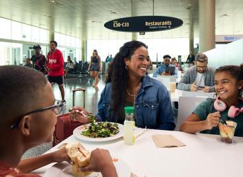 Family dining on airside