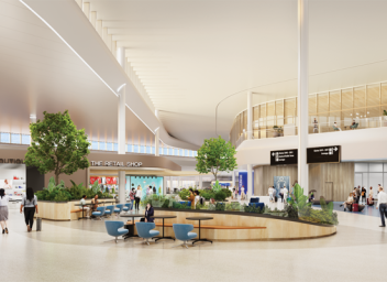 Airside D rendering of Interior view of Concessions area