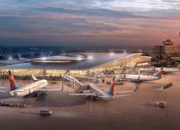 TPA Airside D Exterior from southwest at dawn