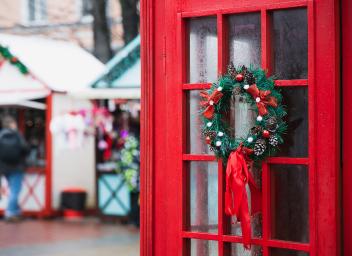 Christmas decoration on london phone booth