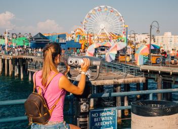 Woman looking onto santa monica pier