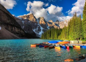 kayaks on Moraine lake - Banff National Park, Canada