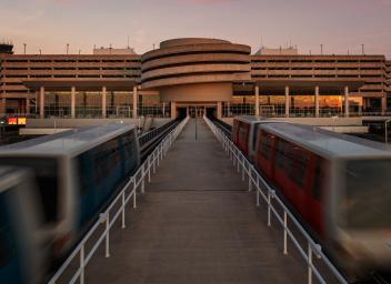 main terminal building during sunset