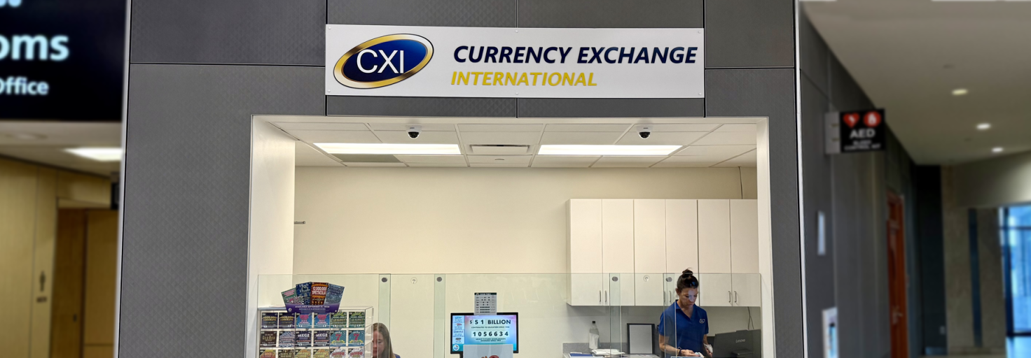 Currency Exchange sign and storefront
